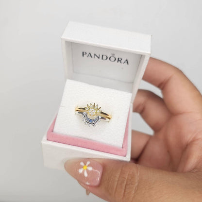 Conjunto de anillos celestiales de sol y luna