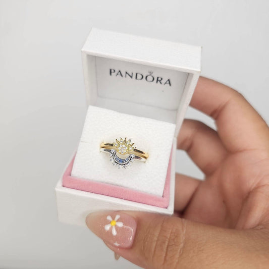 Conjunto de anillos celestiales de sol y luna